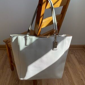 Coach Madison North South Saffiano Leather Tote Bag - Taupe/cream